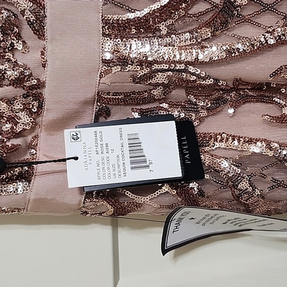 Adrianna Papell NWT Rose Gold Sequined Cocktail Dress - Picture 4 of 4